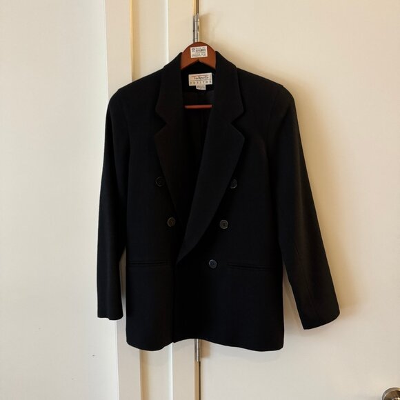 VINTAGE TALBOTS BLACK DOUBLE BREASTED BLAZER MADE IN USA 100% WOOL - Picture 1 of 10